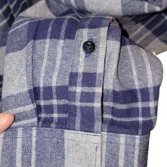 Nordstrom Men's Shop Slim Fit Flannel Long Sleeve Shirt Medium Blue / Grey Plaid - Picture 6 of 15